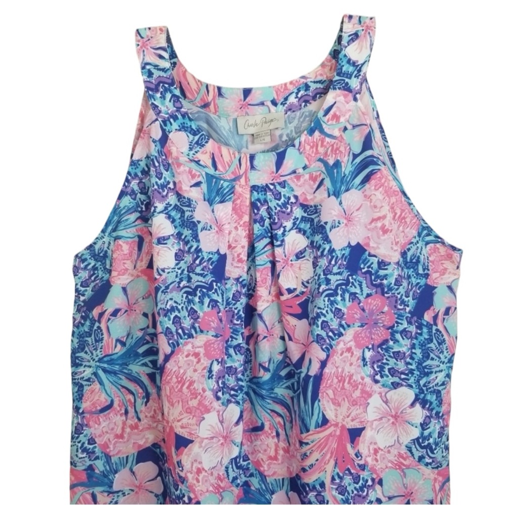 CHARLIE PAIGE NWT Floral Tank Swing Mini Dress in Blues/Pinks Size Medium — NWT - Picture 4 of 7